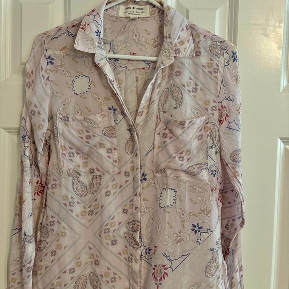 Anthropologie Cloth & Stone Paisley Sheer Button Down Pink Top Women S - Picture 5 of 10